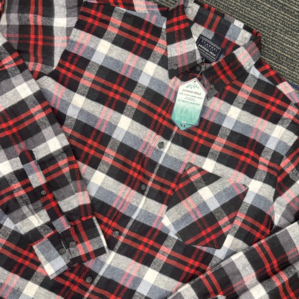 Jackson Hole Men's Flannel Shirt Red Black White‎ Plaid Long Sleeve Size XL